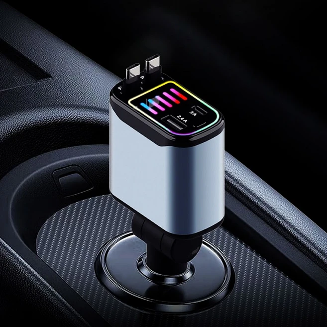 돌아라 동시4대충전 릴타입 차량용 충전기 차량 고속 충전기, C타입+C타입