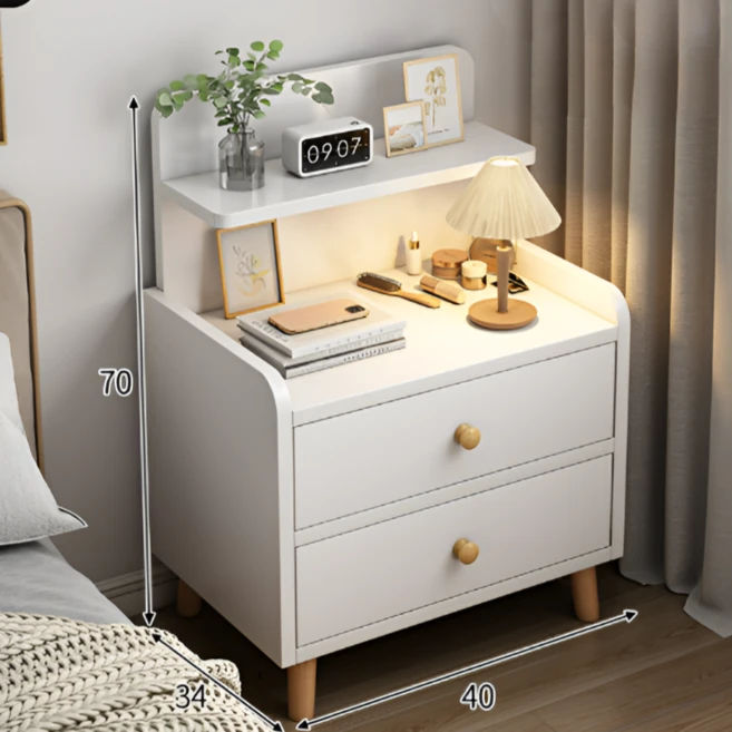 달콤스토리 침대 협탁 원목 2단 서랍장 사이드테이블, 1개, 웜화이트