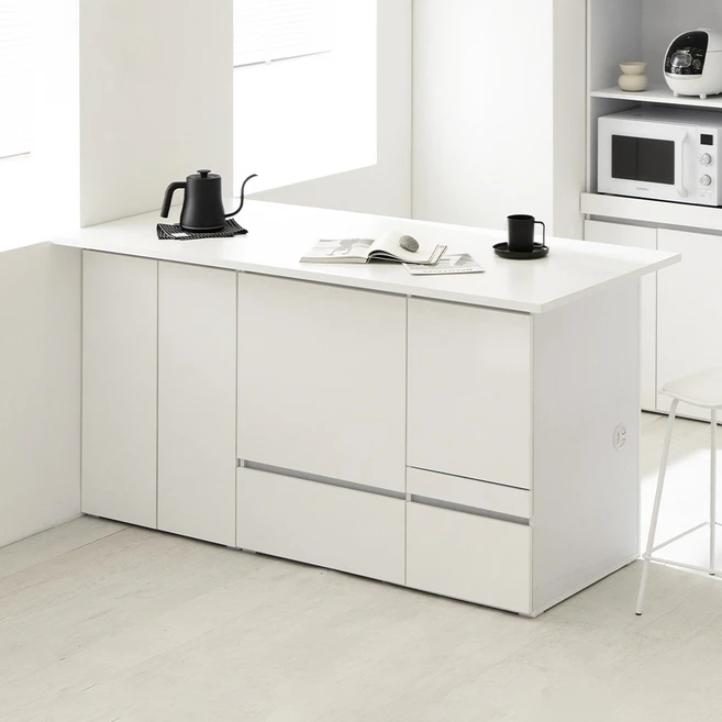 [방문 설치+즉시할인가] 플레이너스 모노 밥솥 렌지대 아일랜드 식탁 1700 전자렌지 밥솥 수납형 아일랜드 식탁 테이블 1700, 도어 밥솥 수납장형 (SET00047)