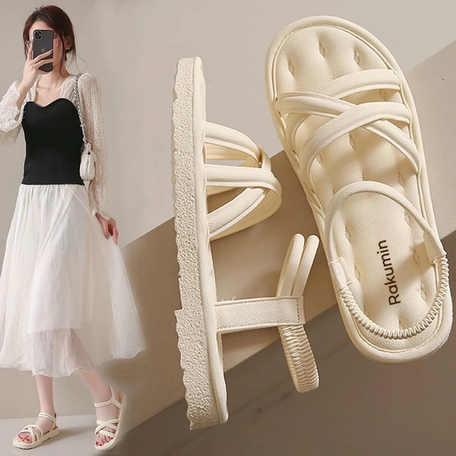네루양품 여름 여성 발편한쿠션샌들 캐주얼 밴딩 스트랩 통굽슬리퍼