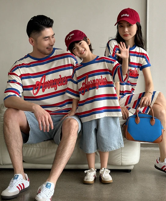 유아동 키즈 남아 여아 레드블루 썸머 티셔츠 원피스 맘대디커플 여름 반팔 반바지 패밀리룩 가족촬영 휴가룩