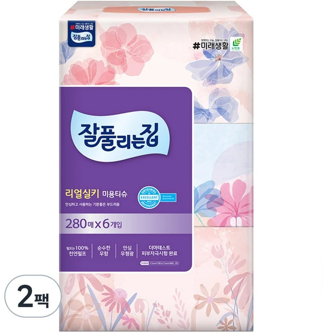 잘풀리는집 리얼실키 천연펄프 미용티슈 2겹, 280매, 12개
