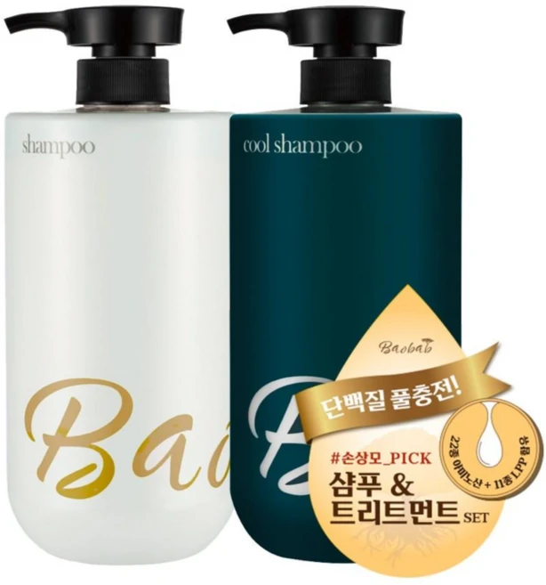 라온바오밥 1+1 약산성 미용실 단백질샴푸, 베이비파우더향 1개+그린허브향(쿨샴푸) 1개