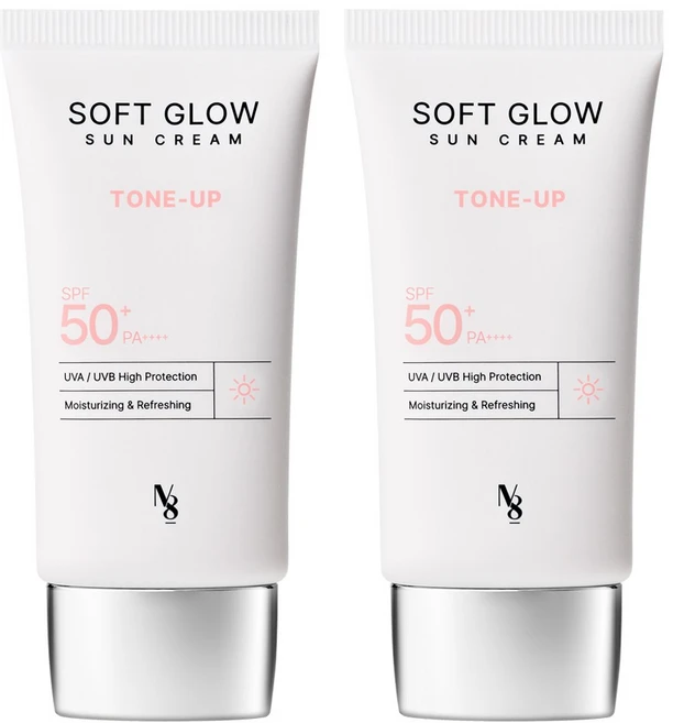 넘버에잇 소프트 글로우 톤업 선크림 눈시림없는 백탁없는 미백 광채, 2개, 50ml