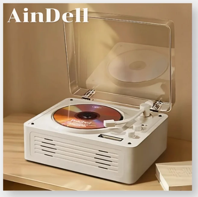 아인델 레트로 CD플레이어 휴대용 cdp 턴테이블 블루투스 미니 빈티지, IND-HF001(화이트)