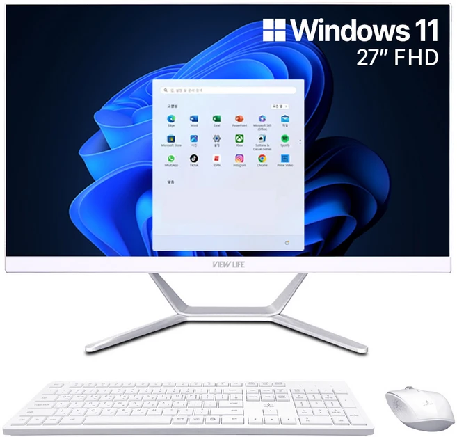 뷰라이프 27형 일체형PC N5095 윈도우11포함 저소음 무선키보드마우스 증정, 128GB, 8GB, WIN11 Pro, 화이트, AP-D270-N5