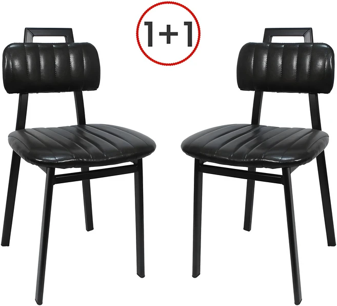 THEJOA 에이치체어 1+1 철재 인테리어 디자인 업소용의자 식탁의자, 블랙, 2개
