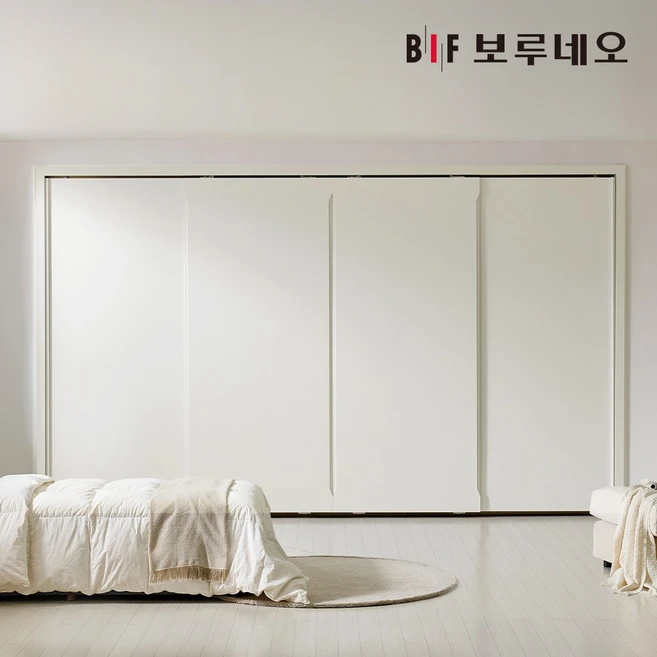 보루네오 히든 슬라이딩 붙박이장 360cm 매립형 손잡이 12자, 크림화이트 360cm
