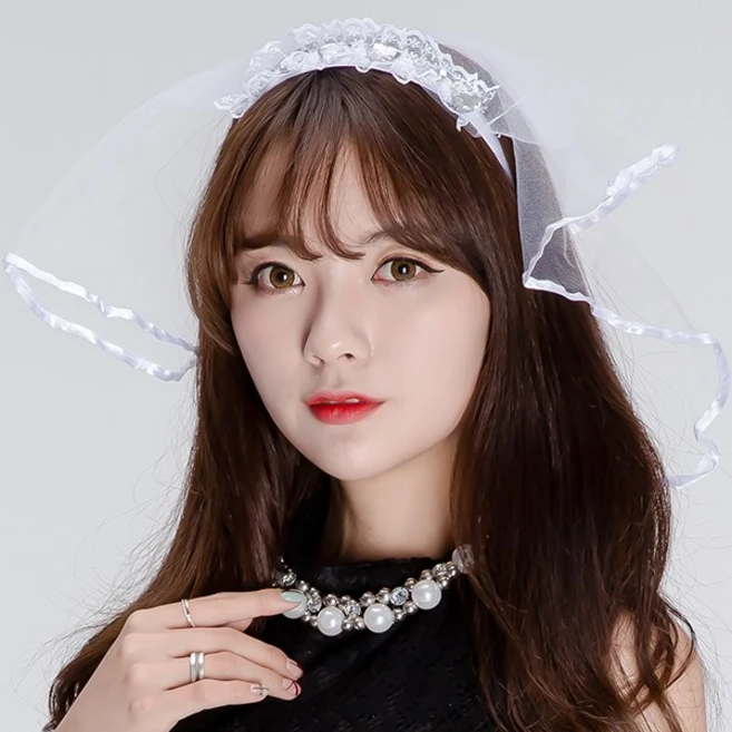 파티쇼 면사포머리띠 헤어밴드 머리핀, 화이트