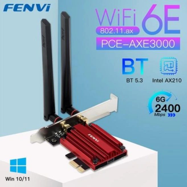 와이파이 무선 FENVI WiFi 6E AX210 5374Mbps PCIE 어댑터 트라이 밴드 24G5G6Ghz 호환 Bluetooth53 네트워크 카드 승리 1011, 1. WiFi 6E PCE-AXE3000, 1개, 1)WiFi 6E PCE AXE3000