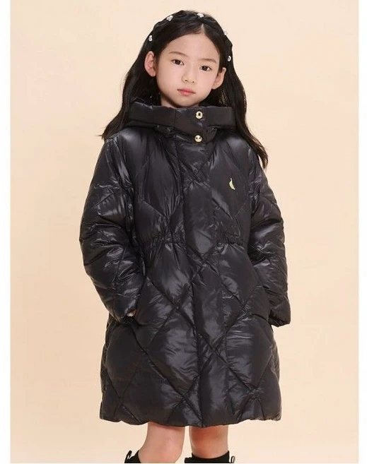 빈폴 키즈25SS 여아 덕다운 중경량 롱패딩 블랙 BI5138G915 마감임박!!!, 검정색