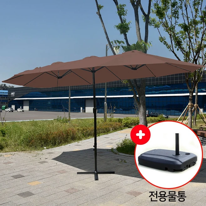 프리폼 455CM 트윈 파라솔 물통포함 대형 야외 그늘막 테라스 카페 캠핑장, 트윈파라솔풀세트 브라운
