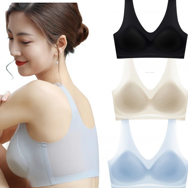 ROOICE여성속옷 아이스 쿨링브라 고정컵 초경량 브래지어 노와이어 심리스 3종세트 TGJKYJ-1