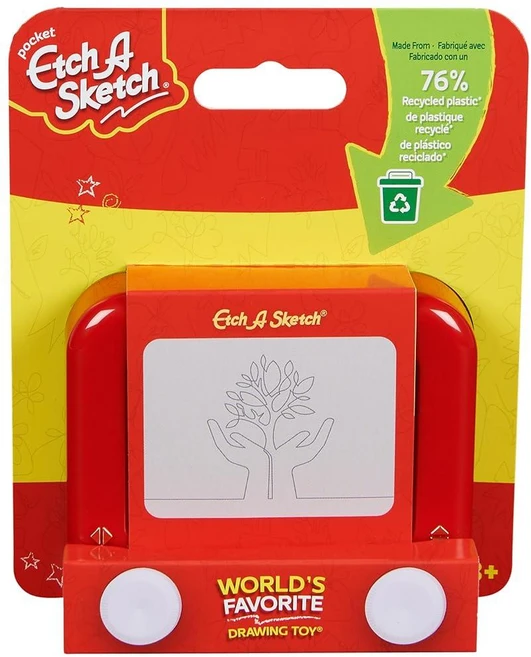 Etch A Sketch 포켓 76% 재활용 플라스틱 오리지널 매직 스크린 지속 가능한 어린이 여행 장난감 만 3세 이상 남아 및 여아용 드로잉 장난감, Etch A Sketch 포켓, 76% 재활용 플라스틱