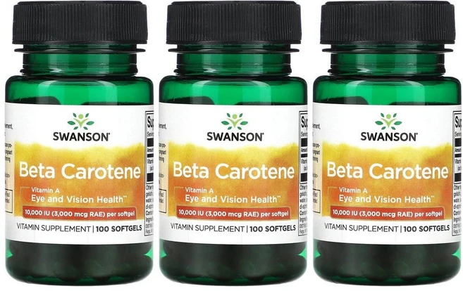 스완슨 베타카로틴 비타민A 10000IU 100정 3병 Beta Carotene, 3개