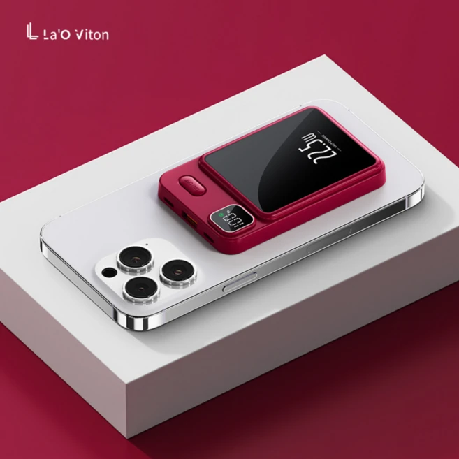 대용량 맥세이프보조배터리10000mAh 초경량 무선15W무선충전 PD22.5W고속충전 여행휴대용 기내반입가능MagSafe보조배터리 삼성갤럭시 아이폰호환 라오비톤 LV001배터리팩, 와인