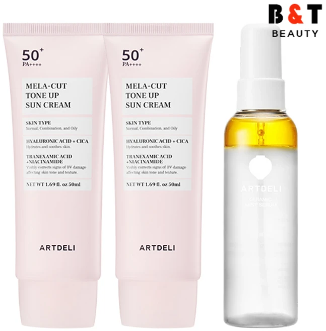 아트델리 멜라컷 톤업 선크림 50ml x2 + 세라믹 미스트 세럼 100ml, 단품, 단품, 1개