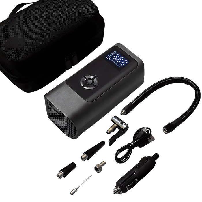 메이튼 휴대용 올인원 에어펌프 6000mAh  30cm연장선, 1세트, 블랙
