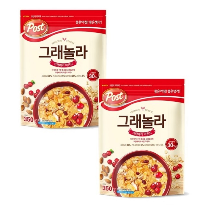 포스트 그래놀라 크랜베리 아몬드 식사간식 시리얼, 350g, 2개 대표 이미지 - 포스트 시리얼 추천