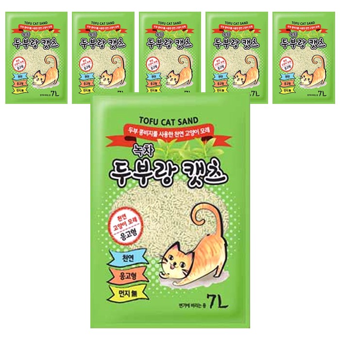 두부랑캣츠 응고형 고양이 모래 녹차향, 7L, 6개 대표 이미지 - 고양이 두부모래 추천