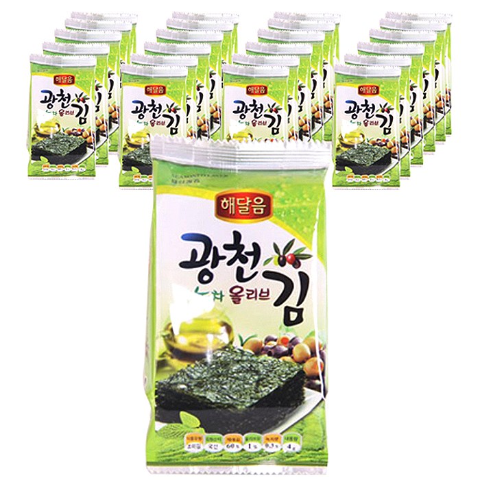 광천맛김 해달음 광천 녹차올리브 도시락김, 4g, 24개입 대표 이미지 - 광천김 추천