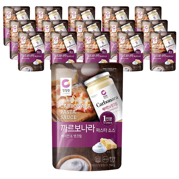 청정원 까르보나라 파스타소스 싱글파우치, 150g, 16개 대표 이미지 - 크림소스 추천