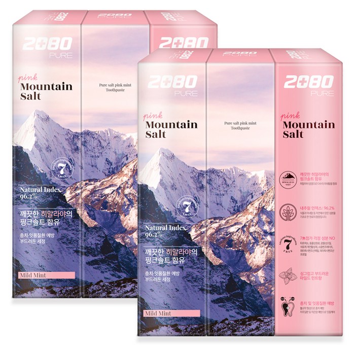 2080 퓨어 마운틴 핑크 솔트 치약, 150g, 6개 대표 이미지 - 2080 치약 추천