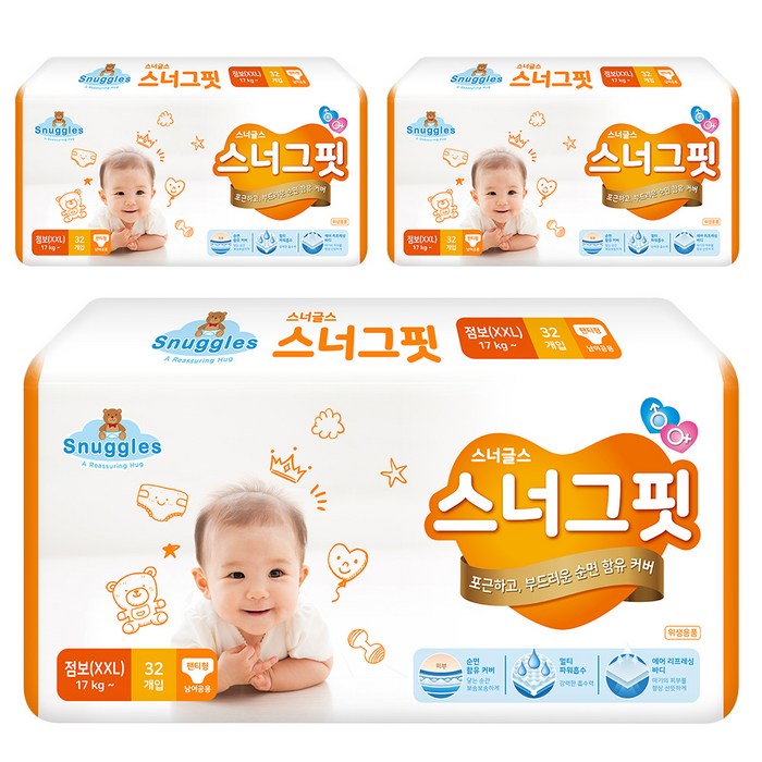 스너글스 스너그핏 팬티형 기저귀 남여공용 점보 (17kg~), 96매 대표 이미지 - 팬티형 기저귀 추천