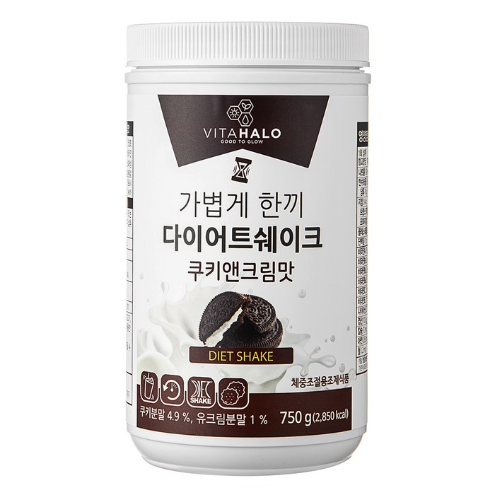 비타할로 가볍게 한끼 다이어트 쉐이크 쿠키앤크림맛, 750g, 1개 대표 이미지