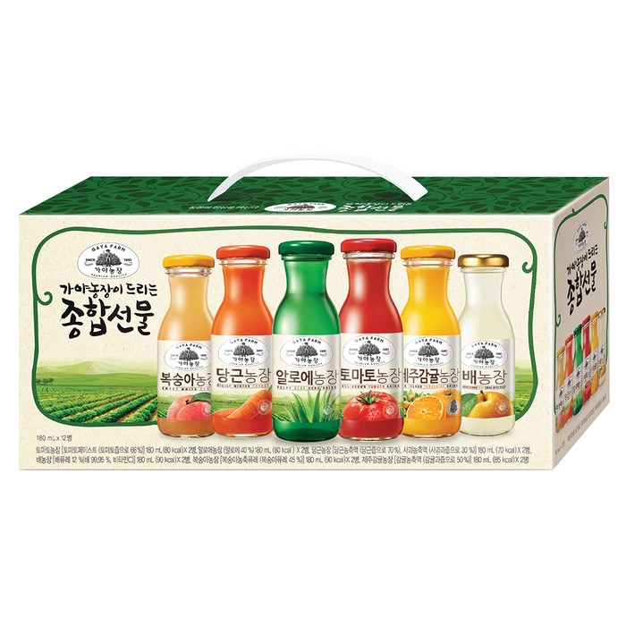 가야농장 주스 6종 종합선물세트, 180ml, 12병 대표 이미지 - 감귤주스 추천