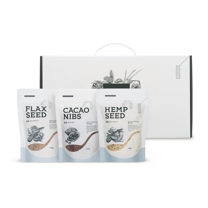 착한습관 슈퍼씨드 3종 선물 카카오닙스 + 햄프씨드 + 볶음아마씨, 600g, 1세트 대표 이미지 - 햄프씨드 추천