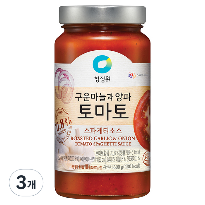 청정원 구운마늘과 양파 토마토 스파게티소스, 600g, 3개 대표 이미지 - 토마토 파스타 추천