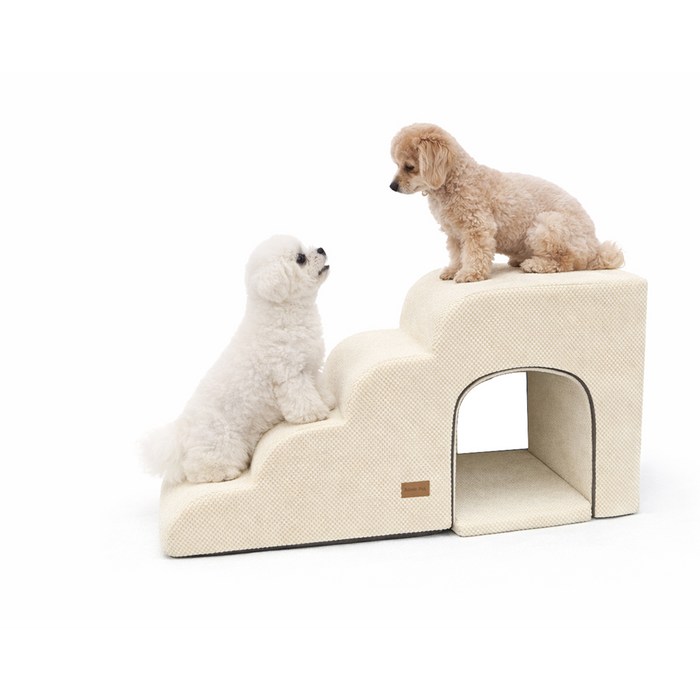 올미오펫 강아지 구름패브릭 동굴 계단 4단방석 세트, 크림아이보리, 1개