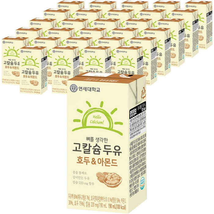 연세우유 뼈를 생각한 고칼슘 두유 호두 & 아몬드, 190ml, 72개 대표 이미지 - 연세대 추천