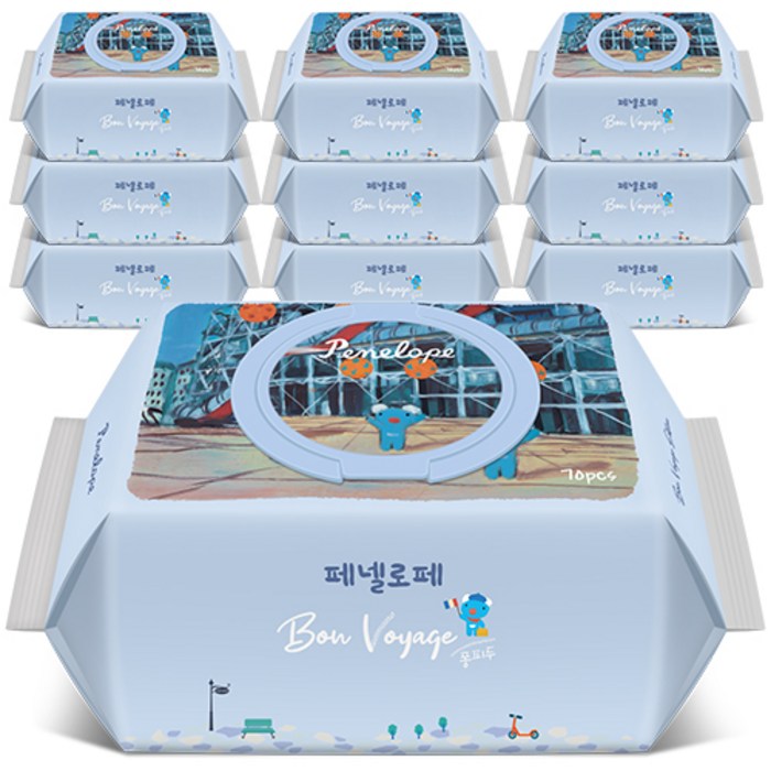 페넬로페 본보야지 퐁피두 저자극 아기물티슈 캡형, 70매, 10팩