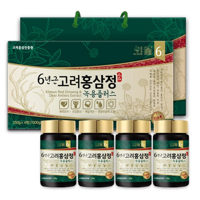 고려홍삼진흥원 6년근홍삼정 녹용플러스 + 쇼핑백, 250g, 4개입 대표 이미지 - 짜먹는 홍삼 추천