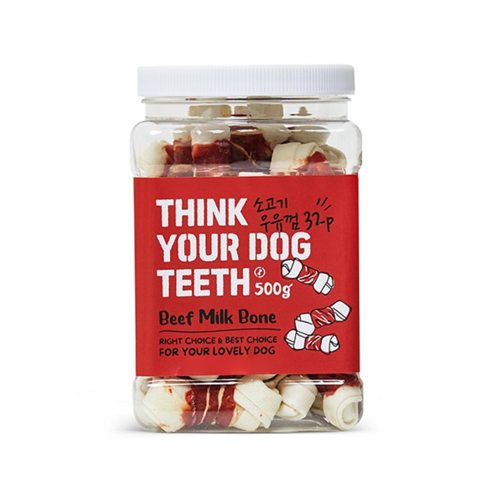 THINK YOUR DOG TEETH 우유껌 본 건조간식 32p 500g, 소고기맛, 1개 대표 이미지 - 강아지 소고기 추천