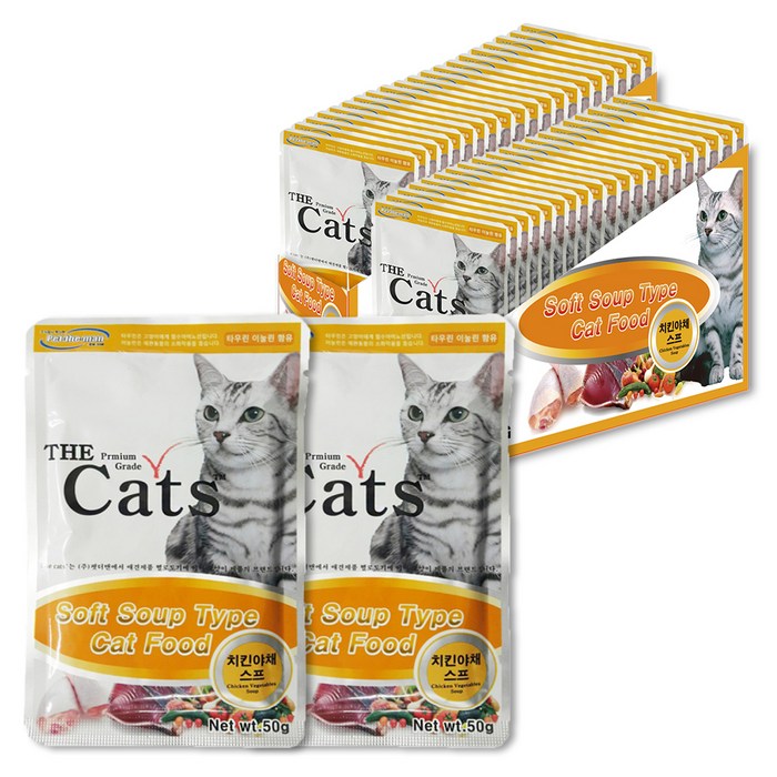 더캣츠 고양이 스프 파우치 간식 50g, 치킨 + 야채 혼합맛, 40개 대표 이미지 - 치킨트릿 추천