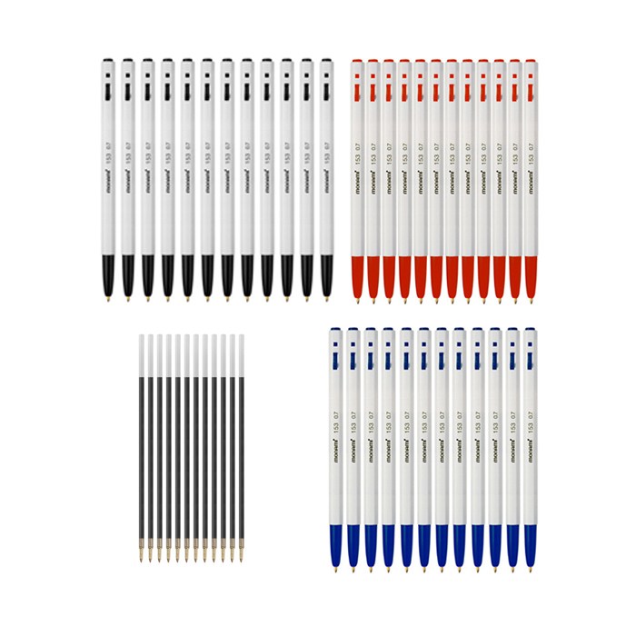 모나미 153 볼펜 0.7mm 흑색 12p + 적색 12p + 청색 12p + 영심볼펜심 흑색 12p, 혼합색상, 1세트 대표 이미지 - 모나미 추천