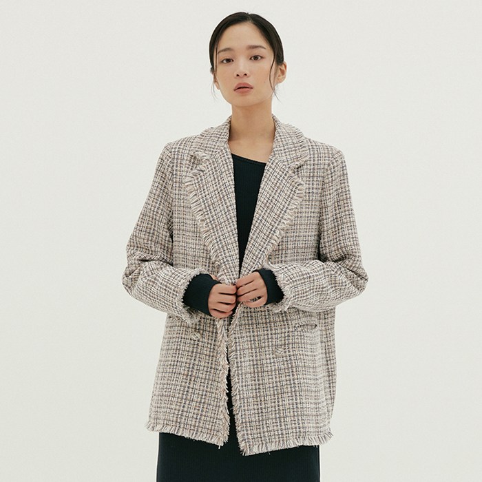 리올그 여성용 NOI MONO CHECK TWEED JACKET 대표 이미지 - 여자 레더자켓 추천