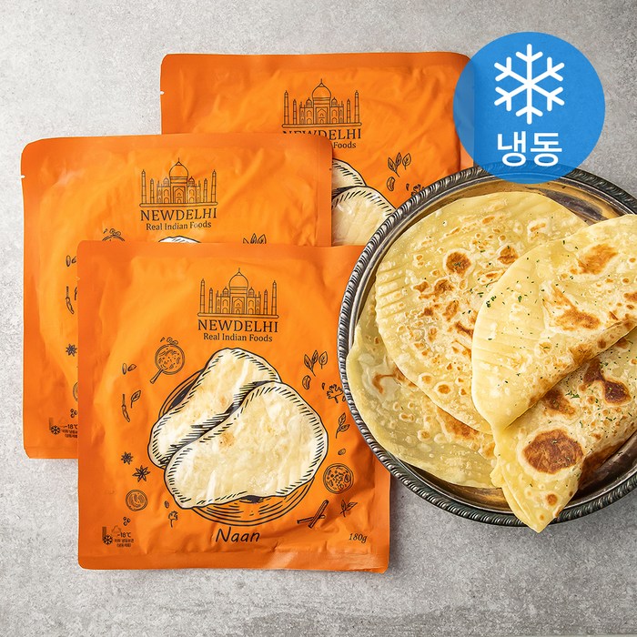 뉴델리인디안푸드 버터난 (냉동), 3팩, 180g 대표 이미지 - 무스비 추천