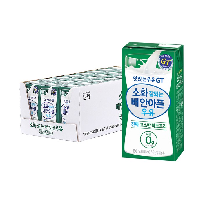 맛있는우유GT 소화 잘되는 배안아픈 우유 진짜 고소한 락토프리, 180ml, 24개입 대표 이미지 - 저탄고지 식품 추천