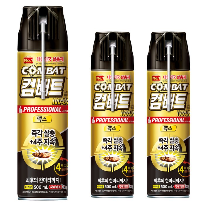 컴배트 프로페셔널 맥스 바퀴용 에어졸, 500ml, 3개 대표 이미지 - 살충제 추천