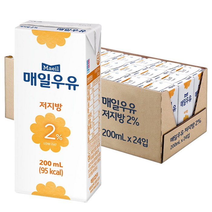 매일유업 저지방 2% 우유, 200ml, 24팩 대표 이미지 - 저지방 우유 추천