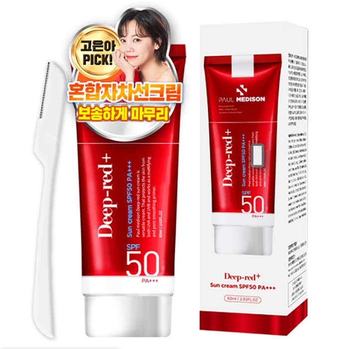폴메디슨 딥레드 썬크림 SPF50 PA+++ 60ml + 눈썹칼 랜덤발송, 1세트 대표 이미지 - 눈썹칼 추천
