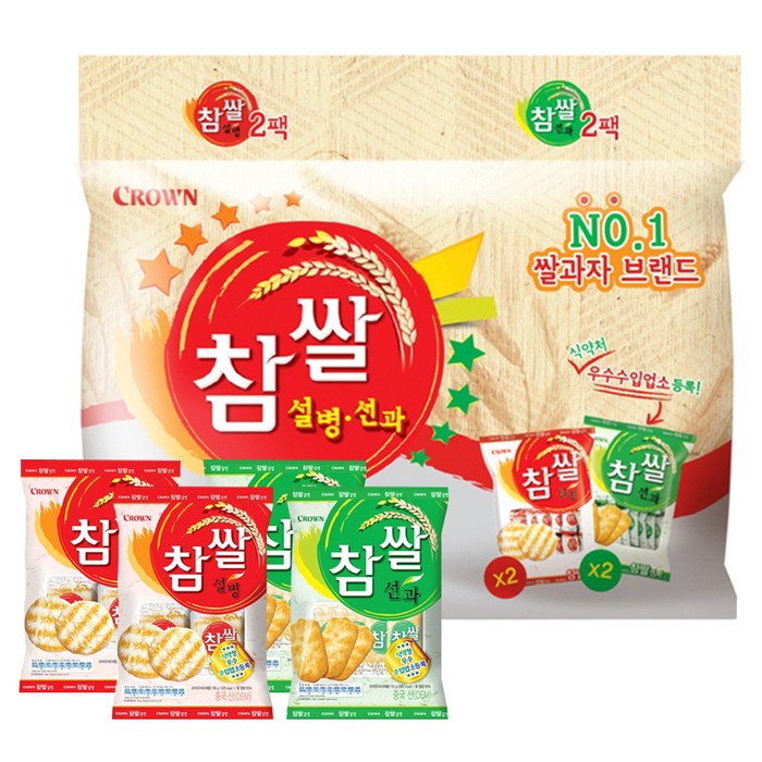 크라운 참쌀 설병 128g x 2p + 선과 115g x 2p 세트, 1세트 대표 이미지 - 쌀과자 추천