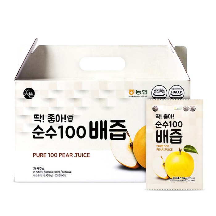 미쁨생활건강 딱좋아 순수100 배즙, 90ml, 30개 대표 이미지 - 배고플때 추천