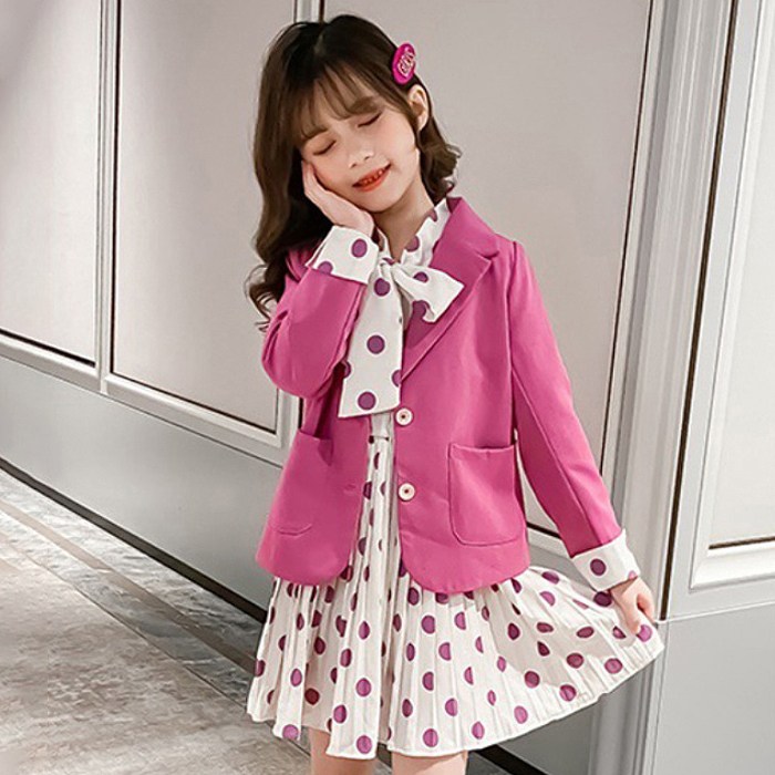 오렌지다뭄 여아용 도트 원피스 자켓 세트 대표 이미지 - 땡땡이 원피스 추천