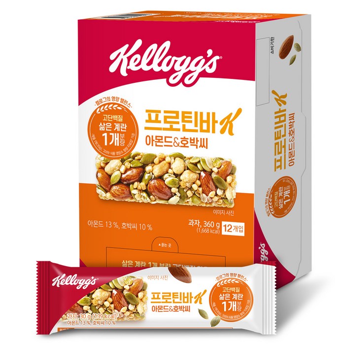 켈로그 프로틴바K 아몬드 앤 호박씨, 360g, 1개 대표 이미지 - 프로틴 간식 추천