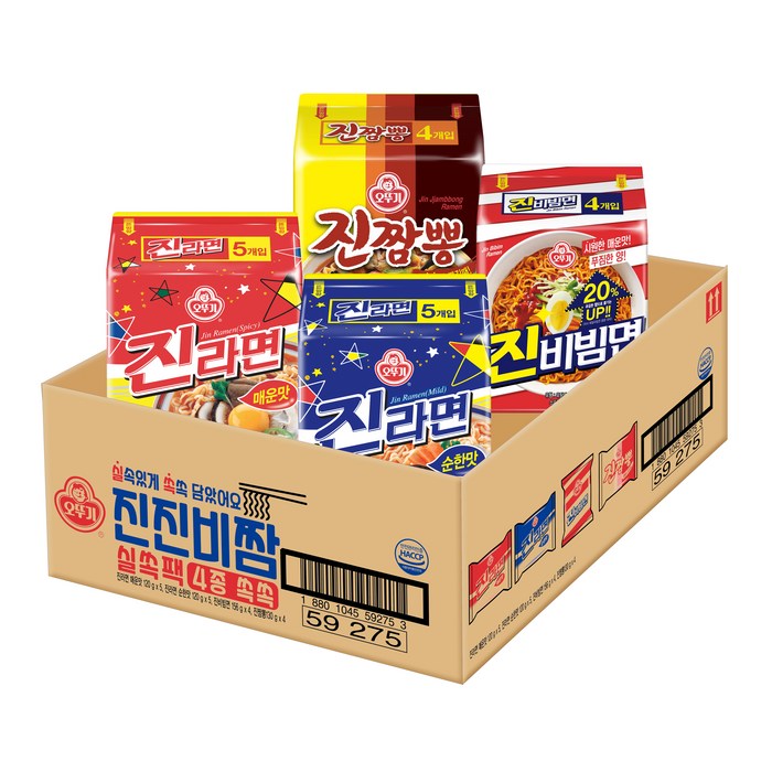 오뚜기 진진비짬 실쏙팩 진라면 매운맛 5개 + 진라면 순한맛 5개 + 진비빔면 4개 + 진짬뽕 4개 라면 세트, 18개 대표 이미지 - 오뚜기 라면 추천